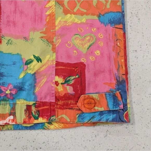 Coldwater Creek Cotton Jacket Multicolor Graffiti Artsy Collared Button Front L - Picture 8 of 10
